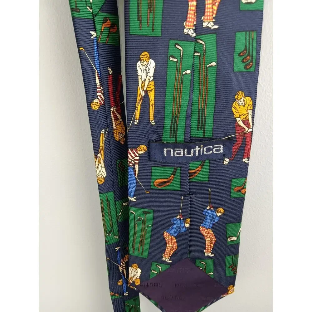 RARE Nautica Navy Blue Golfers Pattern Men’s Silk Tie